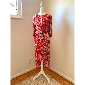 NWOT Topshop Red Print Keyhole Midi Dress Size 2